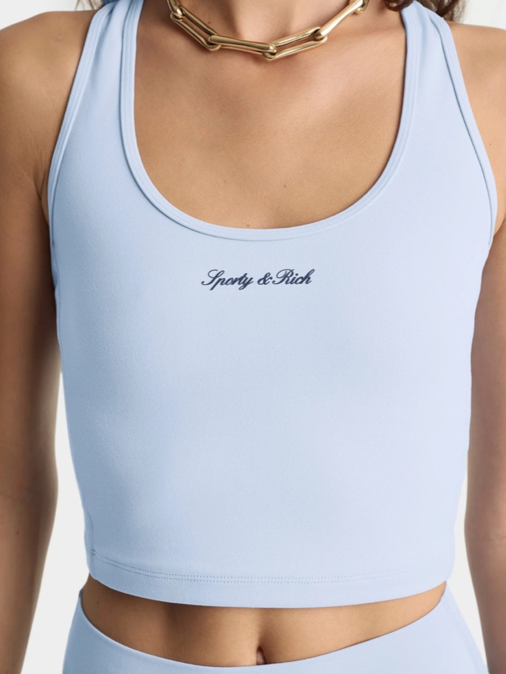 Sporty & Rich Signature Logo Sports Tank - Faded Blue/Navy - NWT